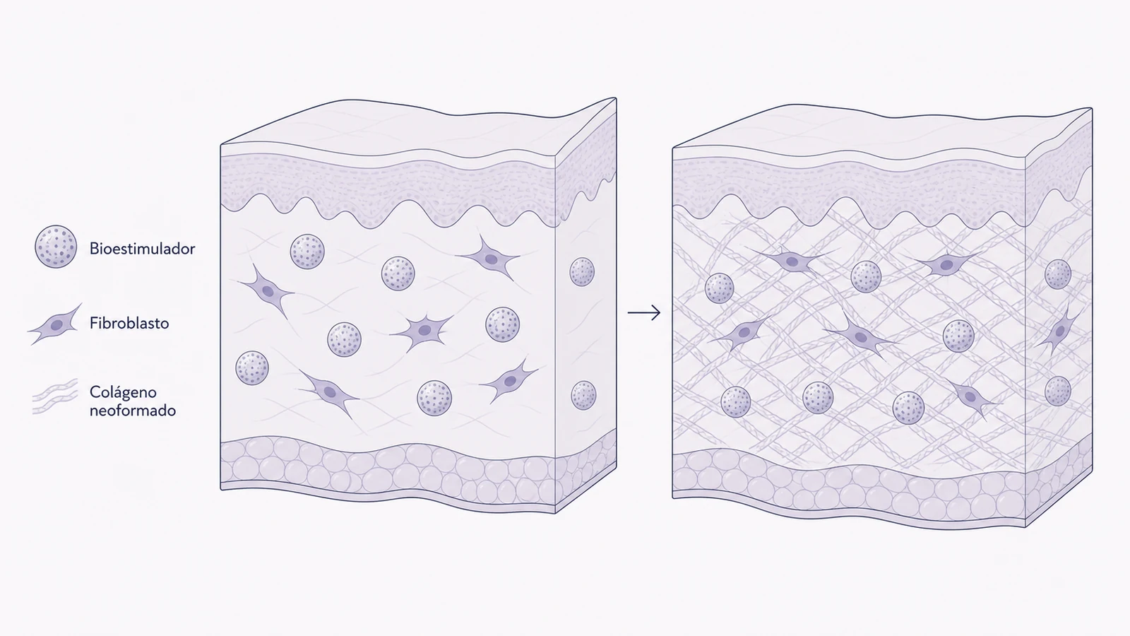 Ilustración médica sobre neocolagénesis: cómo se forma el colágeno nuevo en inductores de colágeno